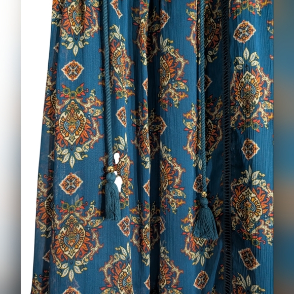 Coco + Jaimeson Teal Boho Print Tassel Mini Dress Size M Festival Cottagecore - Picture 5 of 8
